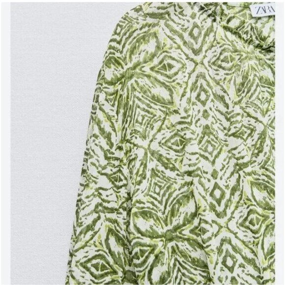NWOT Zara Green and White Printed Mini Dress Size Large - Picture 5 of 10